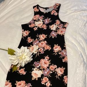 Gorgeous Black and Pink Floral Midi Dress